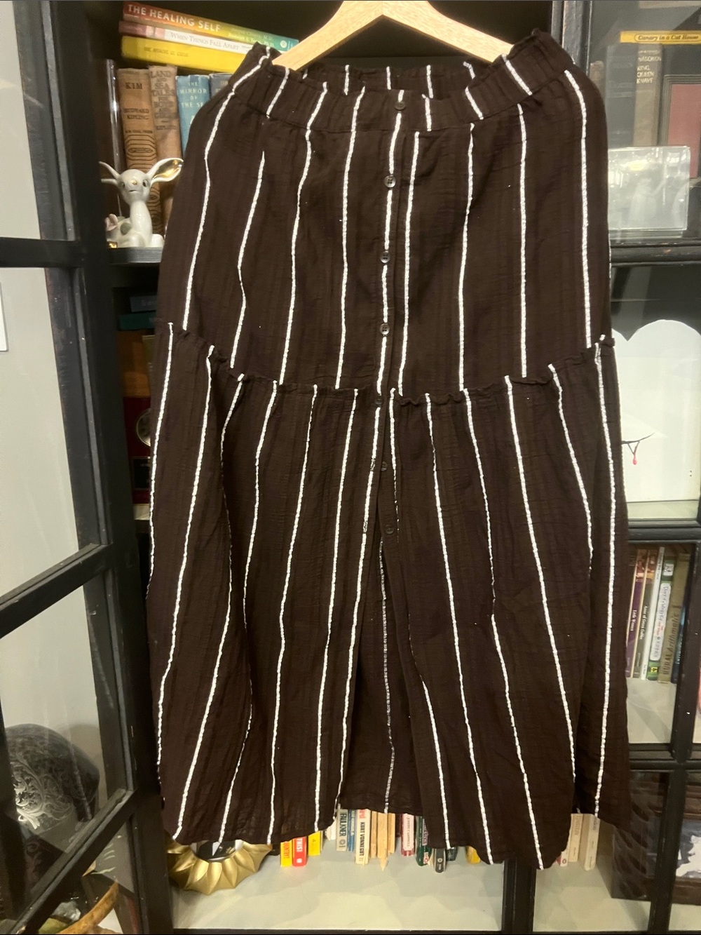 Aerie Black Striped Button-Front Maxi Skirt